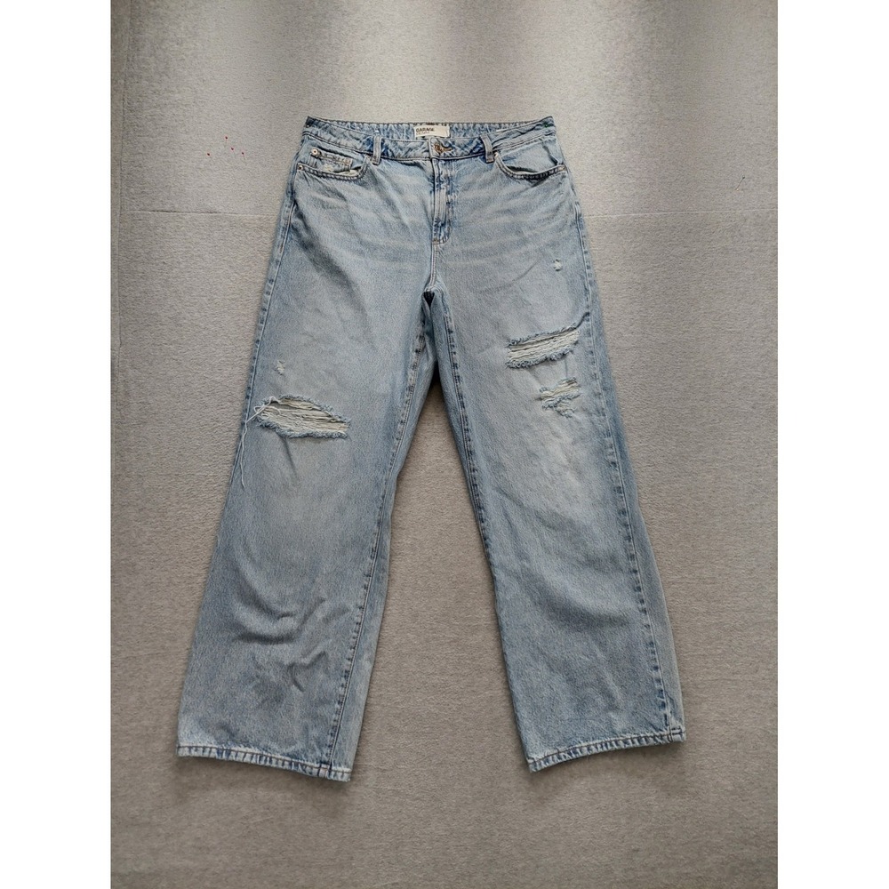 Garage Denim Women Jeans 13/31 Light Blue Zip 5 Pockets Distressed Logo Casual